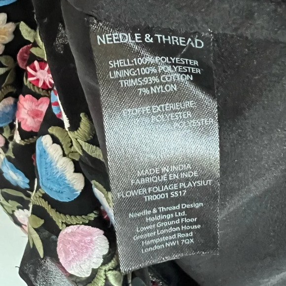 NWOT Needle And Thread Flower Foliage Playsuit Sleeveless Romper Black Multi 4 - Picture 8 of 12